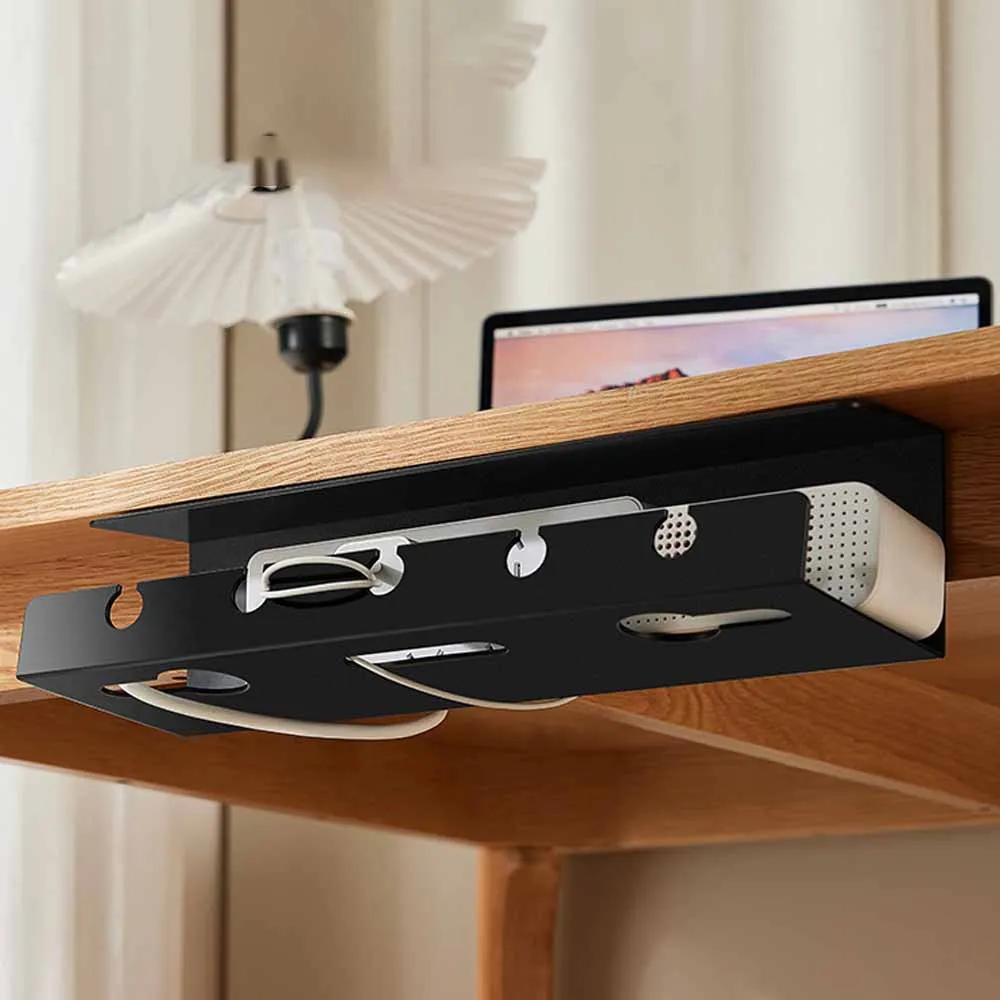 Wall Mounted Desk Fold - 2024 ใต้โต๊ะการจัดการสายเคเบิลถาดสายเคเบิลใต้โต๊ะพร้อมแคลมป์ที่ยึดสายไฟไม่มีการเจาะอุปกรณ์ที่กว้างขวางทนทาน