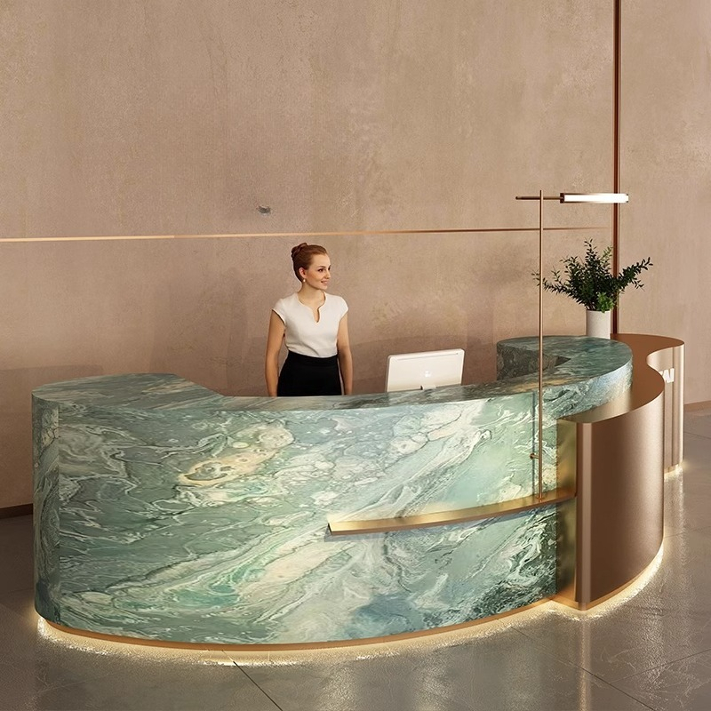 Office Furniture Services - ออกแบบเคาน์เตอร์ต้อนรับโรงแรมสไตล์มินิมอล เคาน์เตอร์ต้อนรับแบบอุตสาหกรรม เคาน์เตอร์โค้ง เคาน์เตอร์ร้านค้าทันสมัย เฟอร์นิเจอร์ทันสมัย