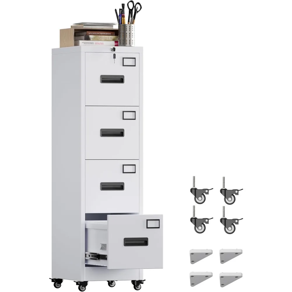 Office Furniture Names - ตู้เก็บเอกสารสำนักงานแบบลิ้นชัก 4 ลิ้นชัก พร้อมมือจับและช่องใส่ป้ายชื่อ แบบเคลื่อนย้ายได้