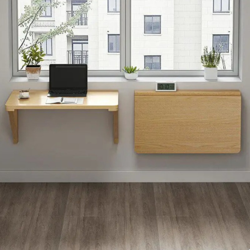 Wall Mounted Desk Fold - โต๊ะพับติดผนัง, โต๊ะคอมพิวเตอร์ไม้เนื้อแข็งแบบลอยตัวสำหรับพื้นที่ขนาดเล็ก, โต๊ะพับได้พร้อมชั้นวางสำหรับโฮมออฟฟิศ