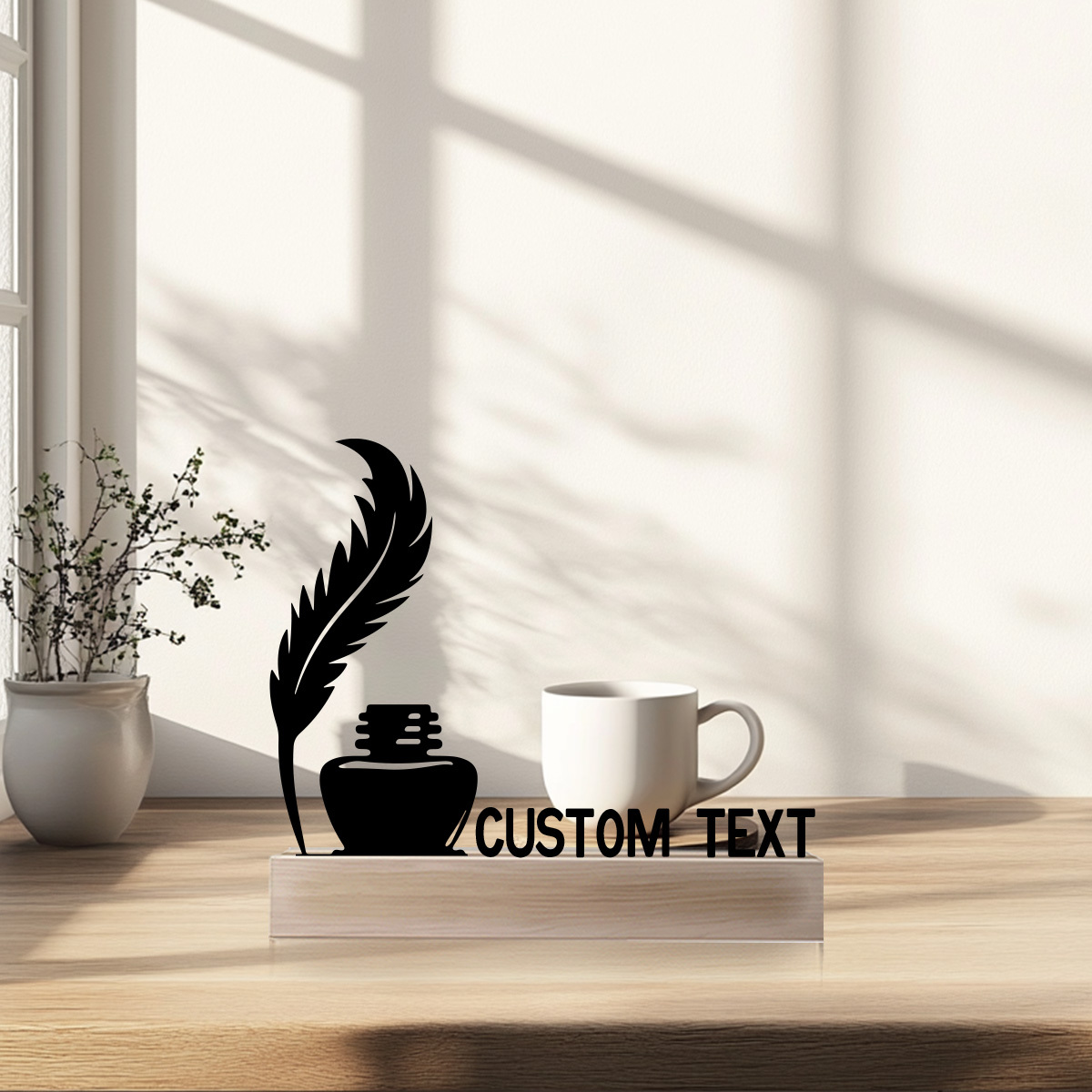 Office Furniture Names - ป้ายชื่อติดโต๊ะโลหะแบบกำหนดเอง ดีไซน์ขวดหมึกพร้อมพู่ขนนก ของตกแต่งสำนักงานส่วนตัว สำหรับวันหยุด/งานเลี้ยง/วันเกิด/ของขวัญสำหรับงานใหม่