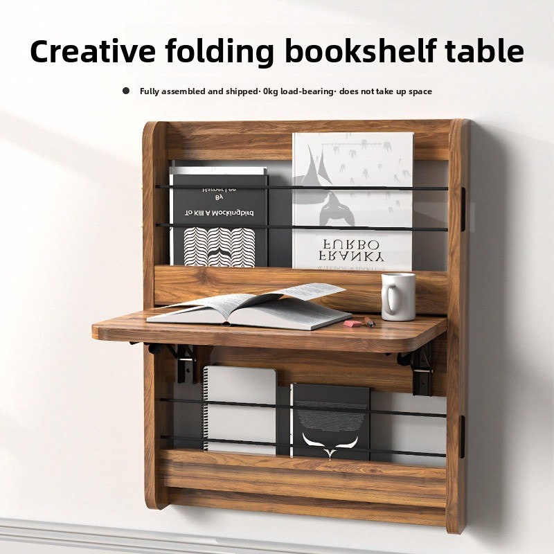 Wall Mounted Desk Fold - โต๊ะพับติดผนัง ประหยัดพื้นที่ โต๊ะเขียนหนังสือไม้ โต๊ะคอมพิวเตอร์แบบซ่อนพร้อมชั้นวาง โต๊ะอ่านหนังสืออเนกประสงค์แบบลอยตัว