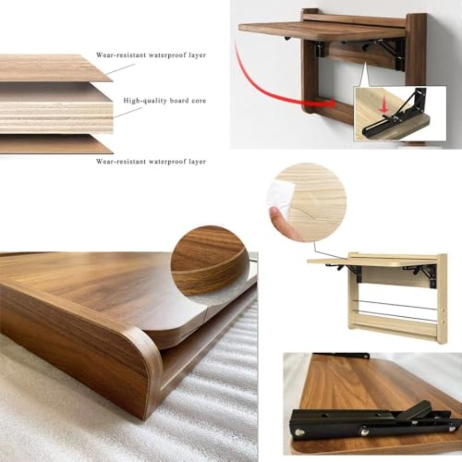 โต๊ะพับติดผนังขนาดเล็ก โต๊ะไม้ - Wall Mounted Desk Fold บทวิจารณ์และราคา